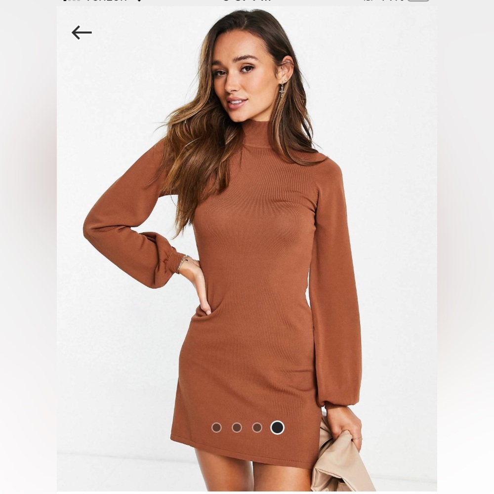Asos mock neck turtleneck fit and flare mini dress with balloon sleeves